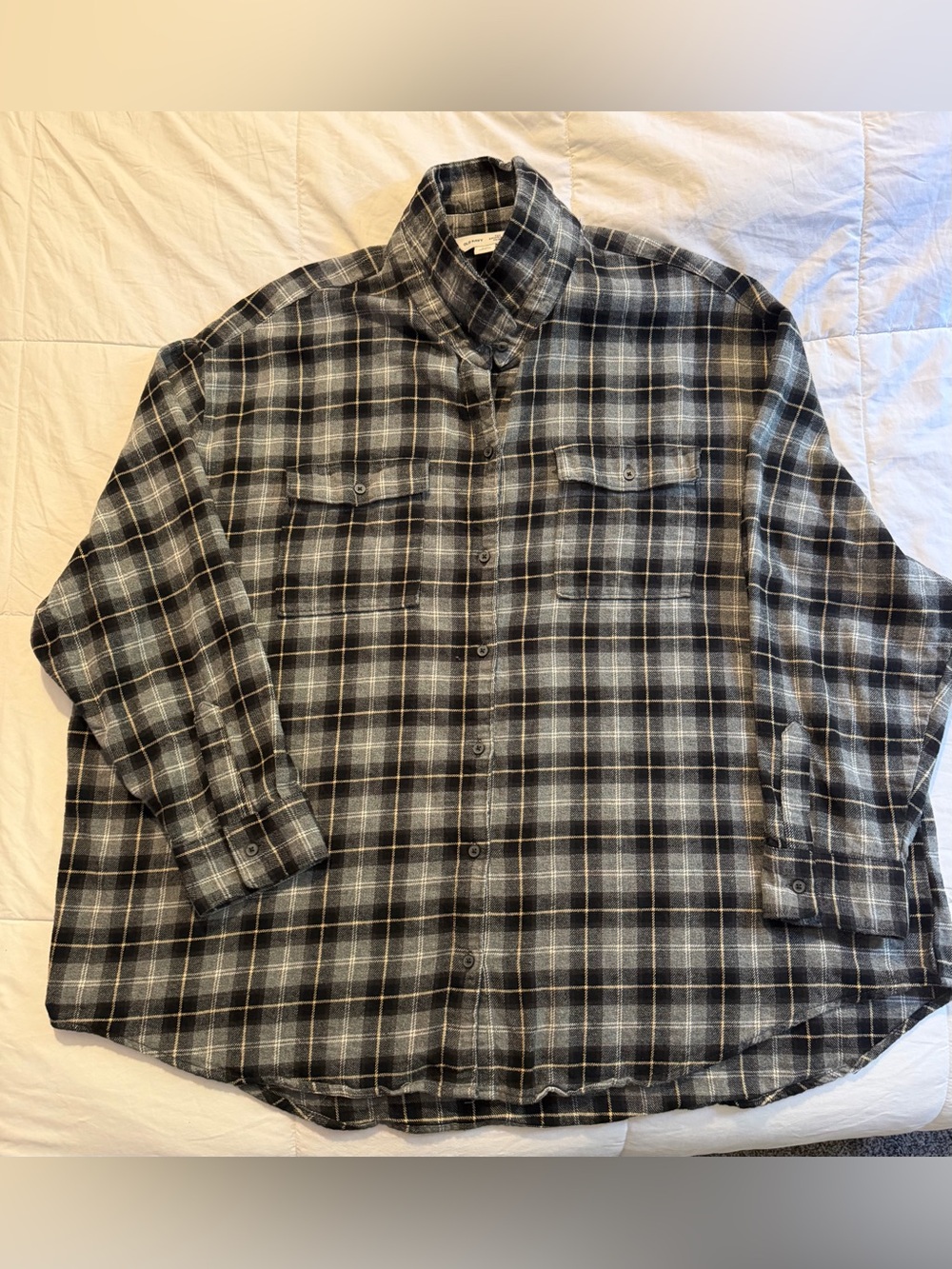 Women’s Black & Gray Plaid Flannel Shirt - Casual Button-Up